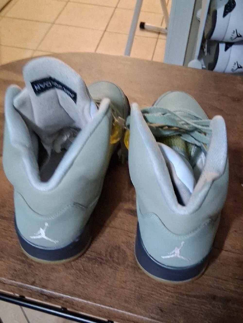 Jordan Retro 5 Men’s Sneakers — Sage Green with Yellow Accents